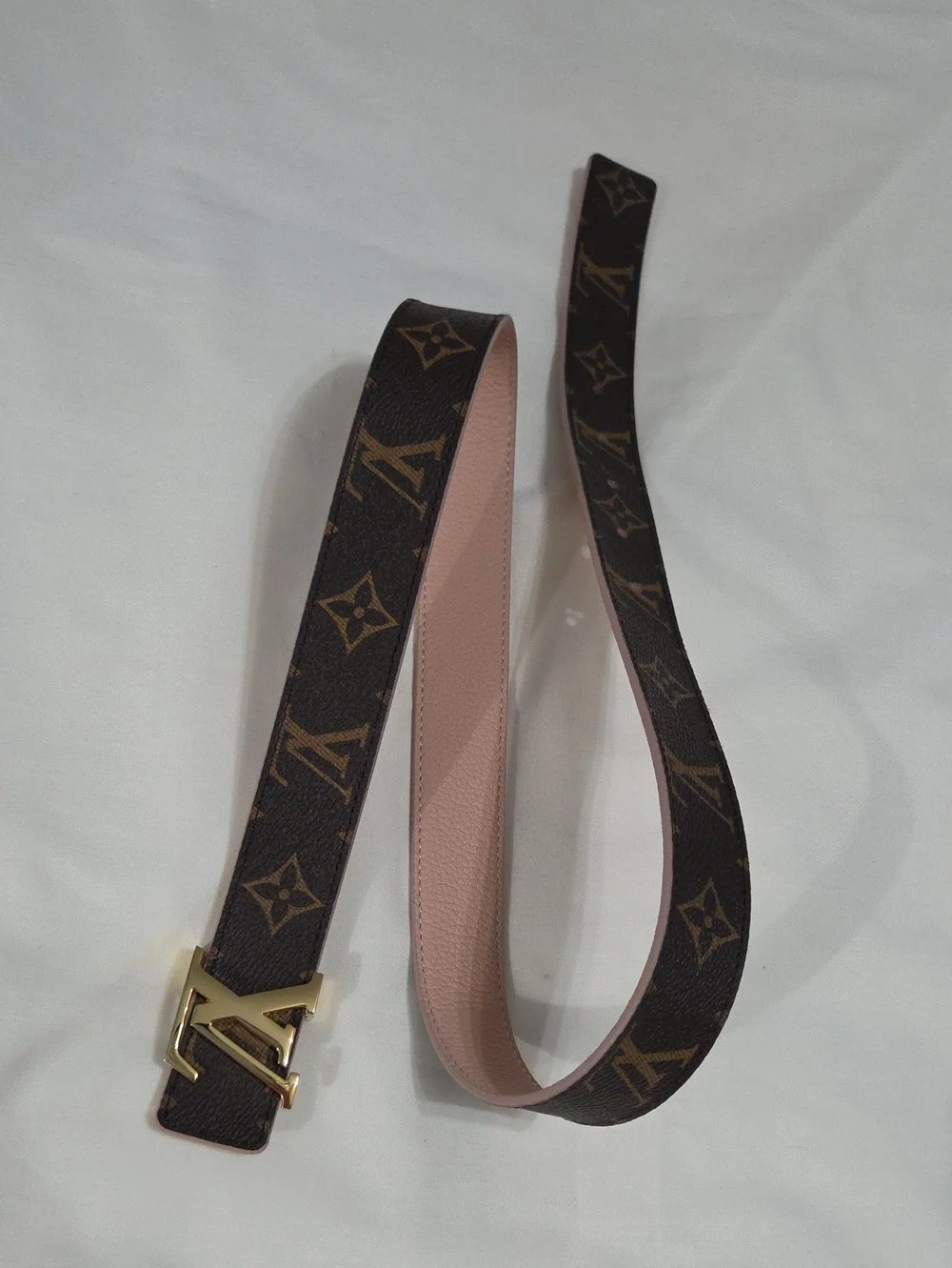Reversible Louis Vuitton Pink/Brown Monogram Belt Gold LV Buckle